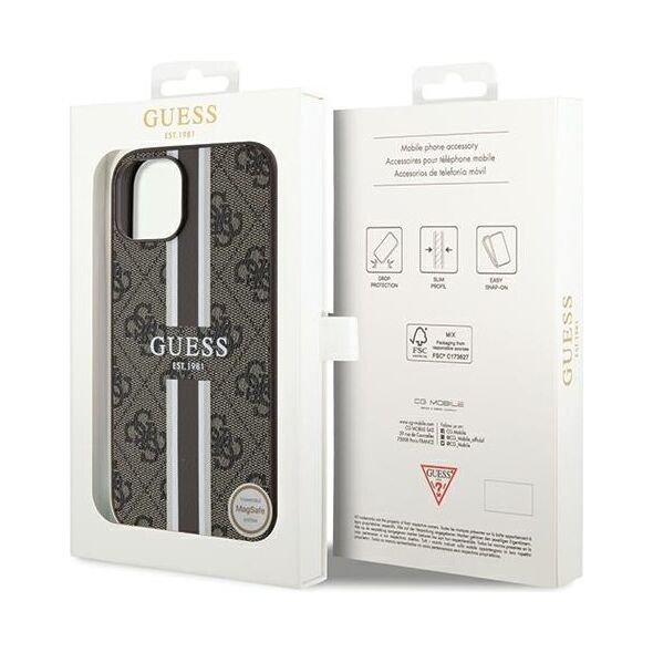 Guess case for  iPhone 15 6,1&quot; GUHMP15SP4RPSW HC MAGSAFE 4G PRINTED STRIPES BROWN 3666339203443