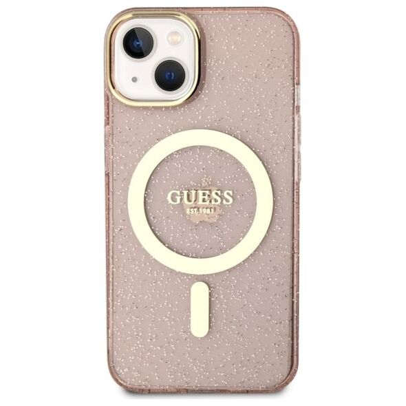 Guess case for iPhone 14 Plus 6,7&quot; GUHMP14MHCMCGP pink hardcase Magsafe IML Glitter Gold 3666339125875