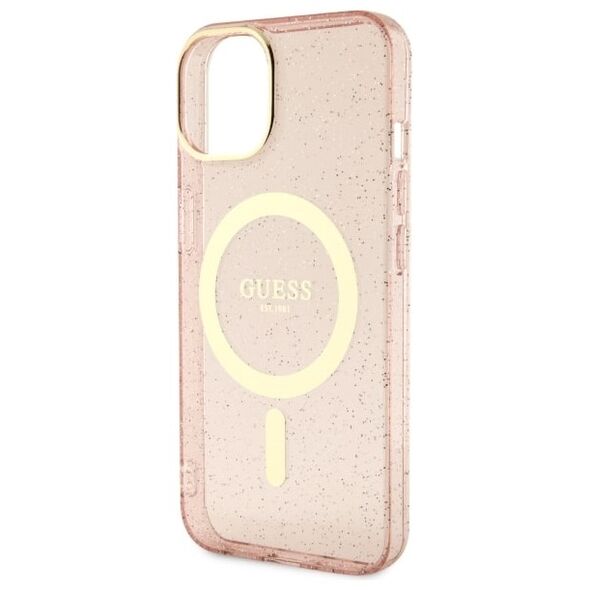 Guess case for iPhone 14 Plus 6,7&quot; GUHMP14MHCMCGP pink hardcase Magsafe IML Glitter Gold 3666339125875