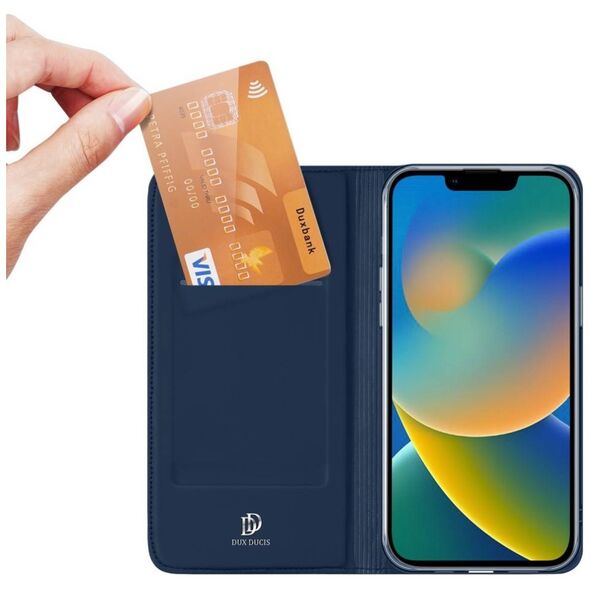 Case IPHONE 14 PLUS with a Flip Dux Ducis Skin Leather navy blue 6934913035085
