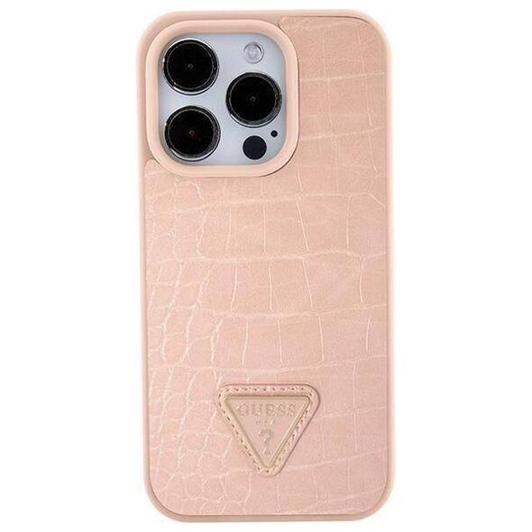Original Case APPLE IPHONE 15 PRO MAX Guess Hardcase Croco Triangle Metal Logo (GUHCP15XPCRTHCP) pink 3666339152291