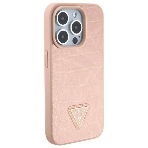 Original Case APPLE IPHONE 15 PRO MAX Guess Hardcase Croco Triangle Metal Logo (GUHCP15XPCRTHCP) pink 3666339152291