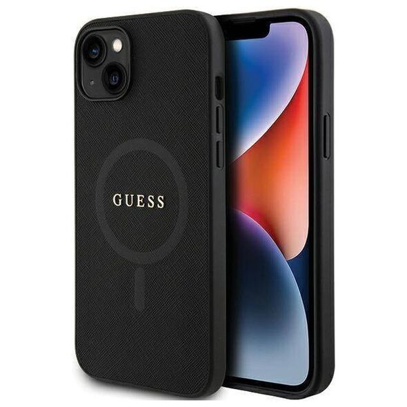 Original Case APPLE IPHONE 15 PLUS Guess Hardcase Saffiano MagSafe (GUHMP15MPSAHMCK) black 3666339155773