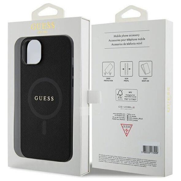 Original Case APPLE IPHONE 15 PLUS Guess Hardcase Saffiano MagSafe (GUHMP15MPSAHMCK) black 3666339155773