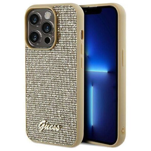 Original Case IPHONE 14 PRO Guess Hardcase Disco Metal Script (GUHCP14LPMSDGSD) gold 3666339173555