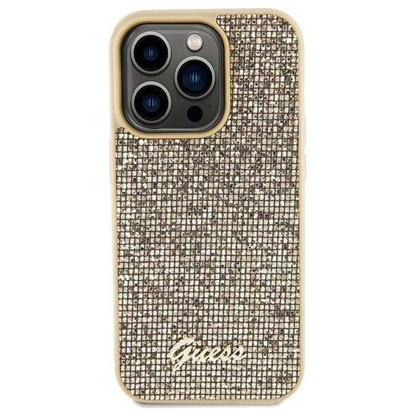 Original Case IPHONE 14 PRO Guess Hardcase Disco Metal Script (GUHCP14LPMSDGSD) gold 3666339173555