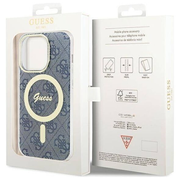 Original Case APPLE IPHONE 15 PRO Guess Hardcase IML 4G MagSafe (GUHMP15LH4STB) blue 3666339194642