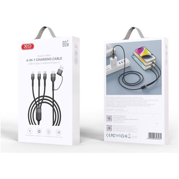 XO cable NB254 6in1 USB - USB-C + USB-C + microUSB + Lightning 1,2m black 6920680848461