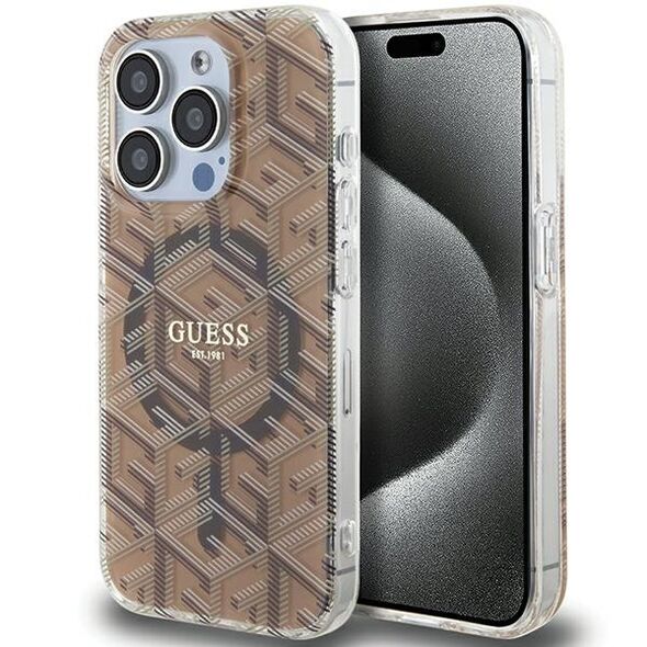 Guess IML GCube MagSafe case for iPhone 15 Pro Max - brown