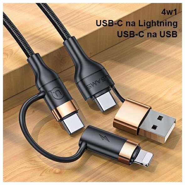Cable 60W 1.2m PD Fast Charge USB + USB-C - USB-C + Lightning Usams U62 SJ483USB01 (US-SJ483) black 6958444928937