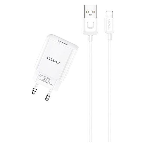 Wall Charger 2.1A + Cable 1m USB - Lightning Usams T21 Fast Charging T21OCLN01 white 6958444969916