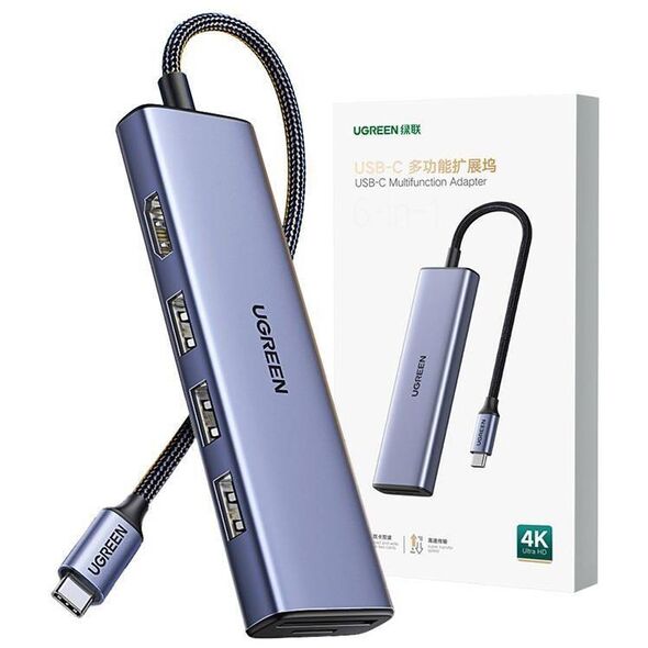 Adapter HUB UGREEN CM511 USB-C to HDMI, 3x USB-A 3.0, SD/TF 6941876212620