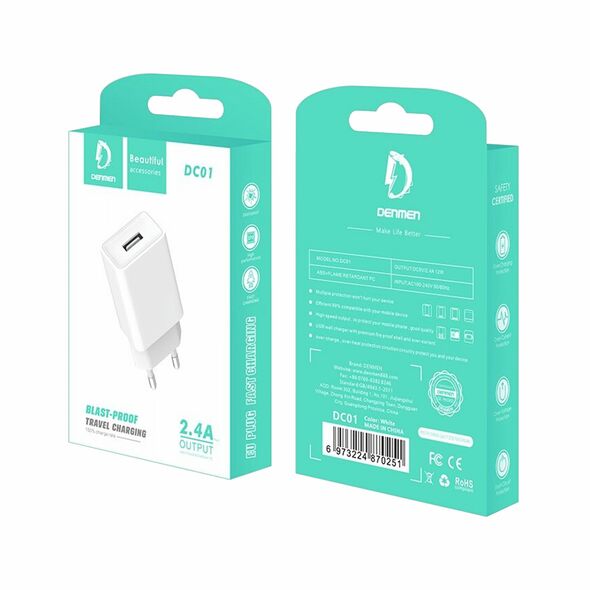 Denmen Φορτιστής USB 2.4A DC01 Denmen  έως 12 άτοκες Δόσεις GSM1035