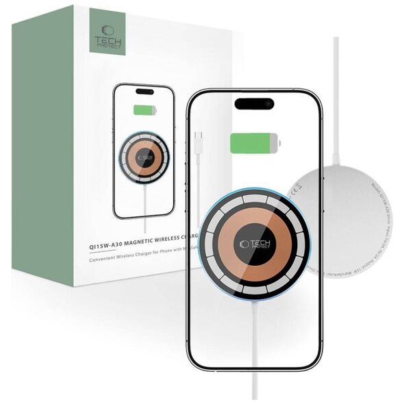 Wireless Charger Magnetic MagSafe 15W Tech-Protect QI15W-A30 grey 5906302308316