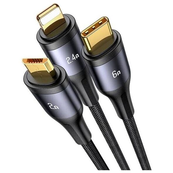 3in1 Cable 66W 1.2m USB - USB-C + micro USB + Lightning Digital Display PD Fast Charge SJ582USB01 (US-SJ582) 6958444901916