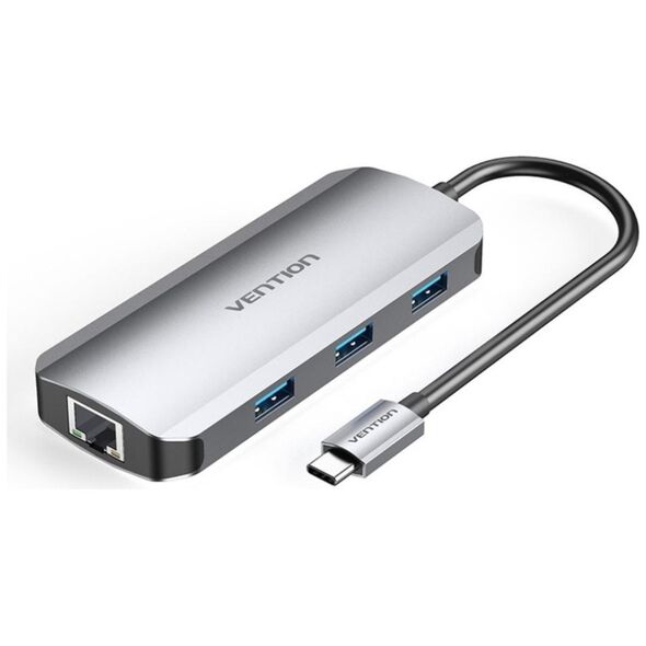 VENTION Type-C to HDMI/USB 3.0x3/RJ45/PD 100W Docking Station 0.15M Gray Aluminum Alloy Type (TOHHB) (VENTOHHB) έως 12 άτοκες Δόσεις