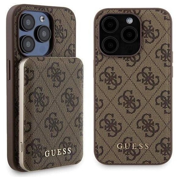 Original Case APPLE IPHONE 15 PRO Guess Hardcase + Powerbank MagSafe 4G Metal Logo 5000mAh (GUBPM5P15L4GEMGW) brown 3666339214760