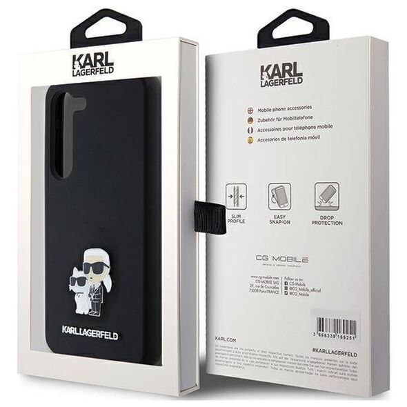 Original Case SAMSUNG GALAXY S24 Karl Lagerfeld Hardcase Silicone Karl&Choupette Metal Pin (KLHCS24SSMHKCNPK) black 3666339259143