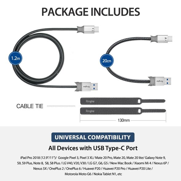 Ringke Cablu de Date USB la Type-C 20cm - Ringke - Gray 8809550345010 έως 12 άτοκες Δόσεις