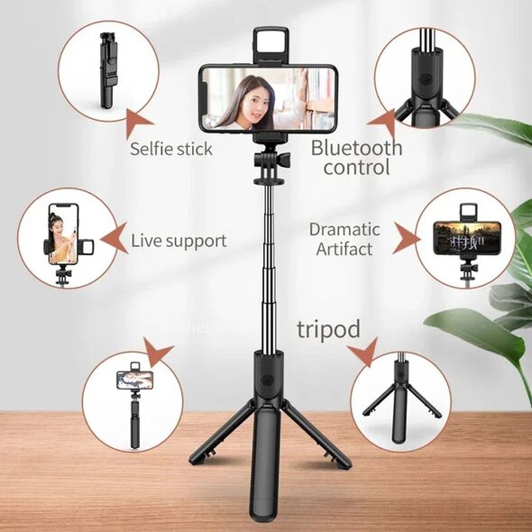 Techsuit Selfie Stick with Remote Control and LED Light, 67cm - Techsuit (S03-S) - Black 5949419125100 έως 12 άτοκες Δόσεις