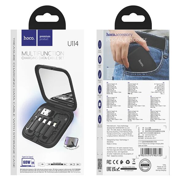 Hoco Set Cablu, Adaptoare Micro-USB, Type-C, Lightning, USB - Hoco Treasure Box (U114) - Black 6931474790750 έως 12 άτοκες Δόσεις