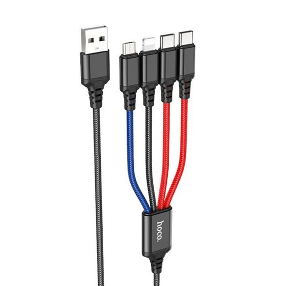Hoco Cablu USB-A la 2xType-C, Lightning, Micro-USB, 2A, 1m - Hoco Super (X76) - Black/Red/Blue 6931474768650 έως 12 άτοκες Δόσεις