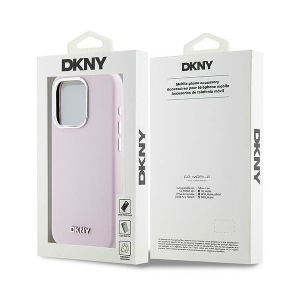DKNY case for iPhone 15 Pro 6,1&quot; DKHMP15LSMCHLP pink HC Magsafe silicone w horizontal metal logo 3666339265878