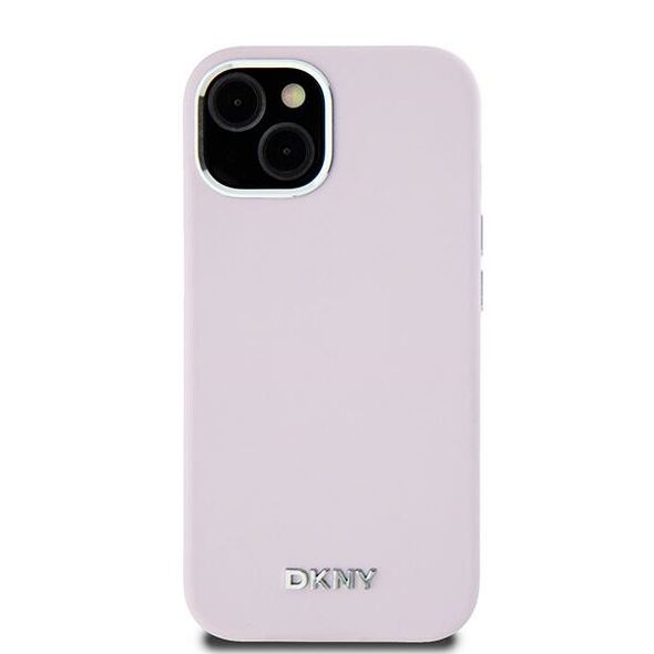 DKNY case for iPhone 15 Plus 6,7&quot; DKHMP15MSMCHLP pink HC Magsafe silicone w horizontal metal logo 3666339265861