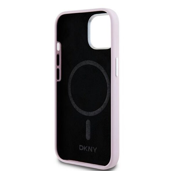 DKNY case for iPhone 15 Plus 6,7&quot; DKHMP15MSMCHLP pink HC Magsafe silicone w horizontal metal logo 3666339265861