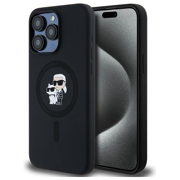 Karl Lagerfeld case for iPhone 15 Pro Max 6,7&quot; KLHMP15XSCMKCRHK black HC Magsafe silicone kc heads ring 3666339254070