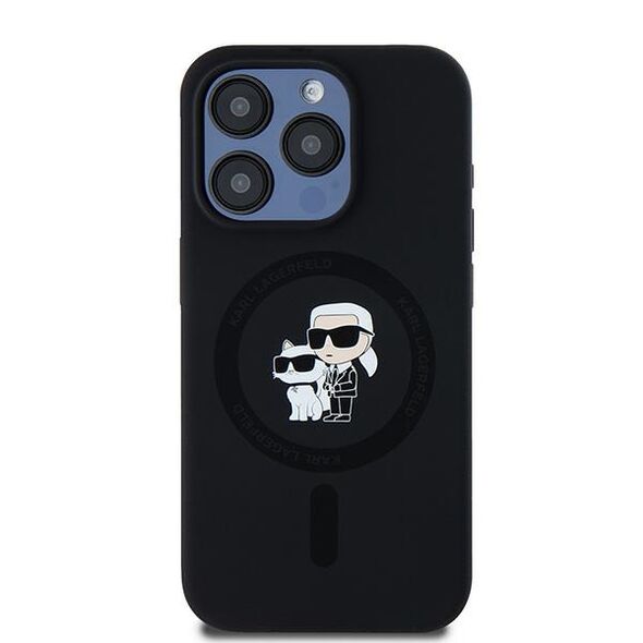 Karl Lagerfeld case for iPhone 15 Pro 6,1&quot; KLHMP15LSCMKCRHK black HC Magsafe silicone kc heads ring 3666339254063