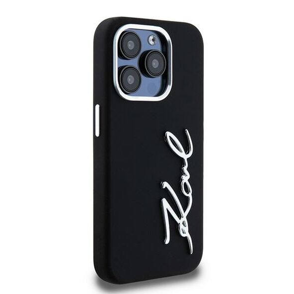 Karl Lagerfeld case for iPhone 15 Pro 6,1&quot; KLHCP15LSCMSMVK black HC silicone sign metal logo 3666339253363