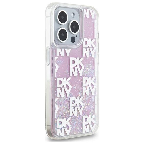 DKNY case for iPhone 15 Pro 6,1&quot; DKHCP15LLCPEPP white HC liquid glitters w checkered pattern 3666339271190