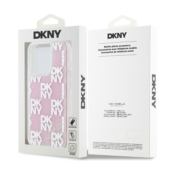 DKNY case for iPhone 15 Pro 6,1&quot; DKHCP15LLCPEPP white HC liquid glitters w checkered pattern 3666339271190