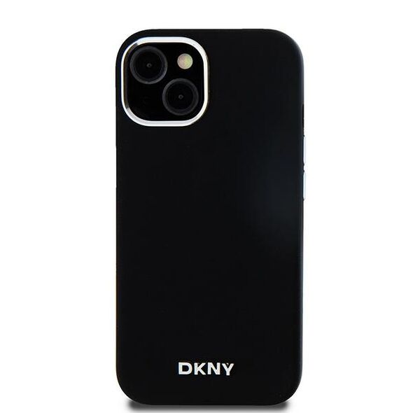 DKNY case for iPhone 15 Plus 6,7&quot; DKHMP15MSMCHLK black HC Magsafe silicone w horizontal metal logo 3666339265724