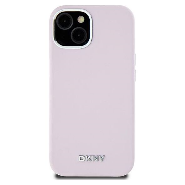 DKNY case for iPhone 15 6,1&quot; DKHMP15SSMCHLP pink HC Magsafe silicone w horizontal metal logo 3666339265854