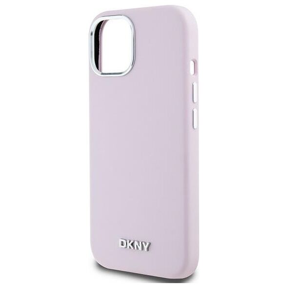 DKNY case for iPhone 15 6,1&quot; DKHMP15SSMCHLP pink HC Magsafe silicone w horizontal metal logo 3666339265854