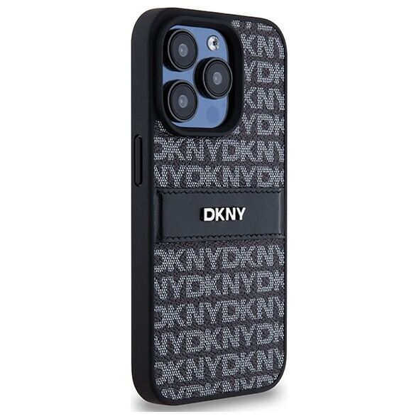 DKNY case for iPhone 15 Pro Max 6,7&quot; DKHCP15XPRTHSLK black HC PU repeat texture pattern w tonal stripe 3666339260422