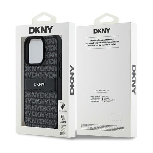 DKNY case for iPhone 15 Pro Max 6,7&quot; DKHCP15XPRTHSLK black HC PU repeat texture pattern w tonal stripe 3666339260422