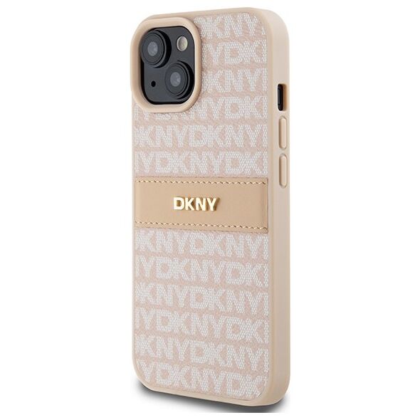 DKNY case for iPhone 15 6,1&quot; DKHCP15SPRTHSLP pink HC PU repeat texture pattern w tonal stripe 3666339260675