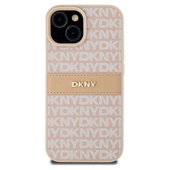 DKNY case for iPhone 15 6,1&quot; DKHCP15SPRTHSLP pink HC PU repeat texture pattern w tonal stripe 3666339260675