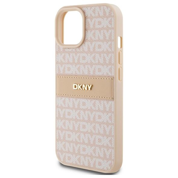 DKNY case for iPhone 15 6,1&quot; DKHCP15SPRTHSLP pink HC PU repeat texture pattern w tonal stripe 3666339260675