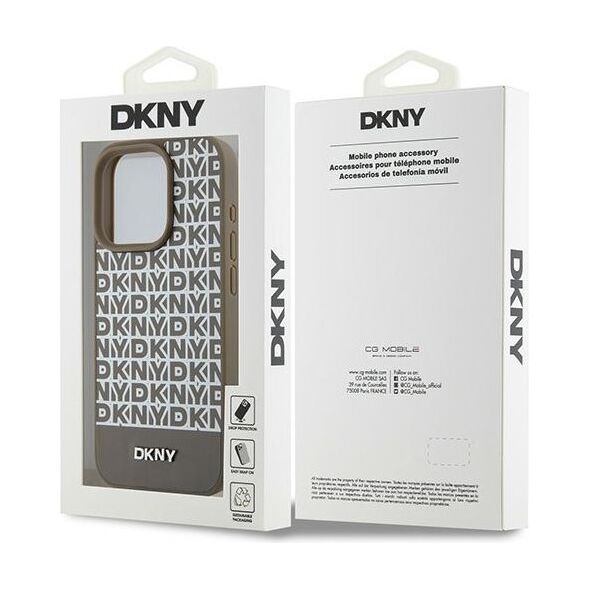 DKNY case for iPhone 15 Pro Max 6,7&quot; DKHMP15XPSOSPW black HC Magsafe pu repeat pattern w bottom stripe 3666339262105