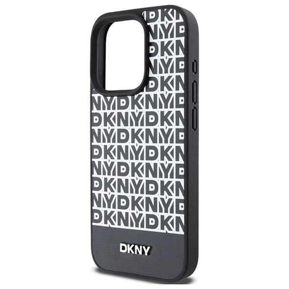 DKNY case for iPhone 15 Pro 6,1&quot; DKHMP15LPSOSPK black HC Magsafe pu repeat pattern w bottom stripe 3666339262235