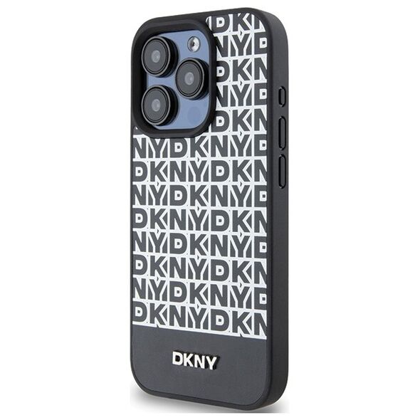 DKNY case for iPhone 15 Pro Max 6,7&quot; DKHMP15XPSOSPK black HC Magsafe pu repeat pattern w bottom stripe 3666339262242