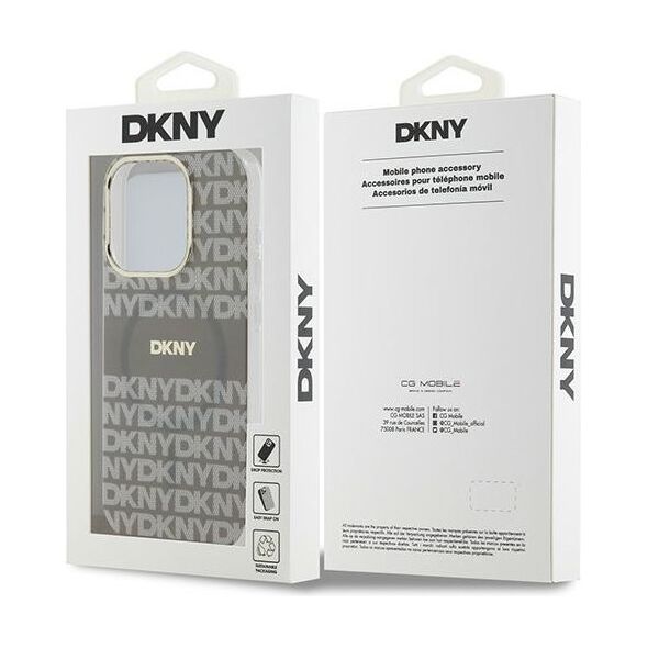 DKNY case for iPhone 15 Pro Max 6,7&quot; DKHMP15XHRHSEE black HC Magsafe pc tpu repeat texture pattern w stripe 3666339267988