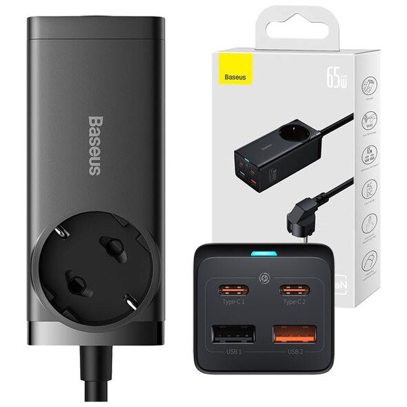Baseus Prelungitor Priza, Incarcator 2xUSB + 2xUSB-C + AC, 65W - Baseus GaN3 Pro (PSZM000901) - Black 6932172610241 έως 12 άτοκες Δόσεις