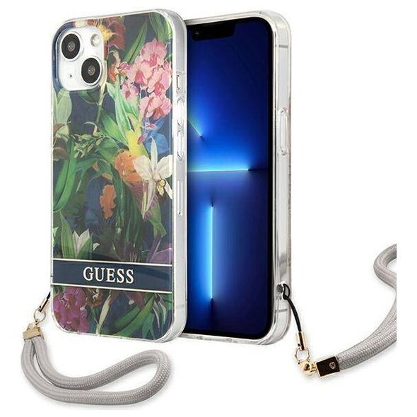 Case IPHONE 13 MINI Guess Hardcase Flower Strap (GUHCP13SHFLSB) blue 3666339040437