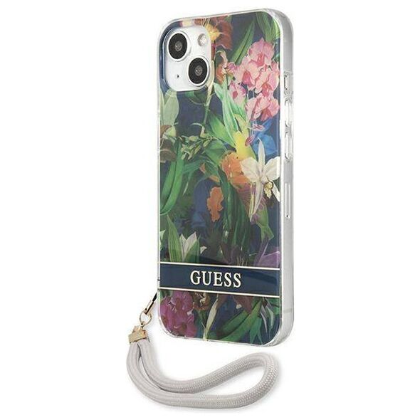 Case IPHONE 13 MINI Guess Hardcase Flower Strap (GUHCP13SHFLSB) blue 3666339040437