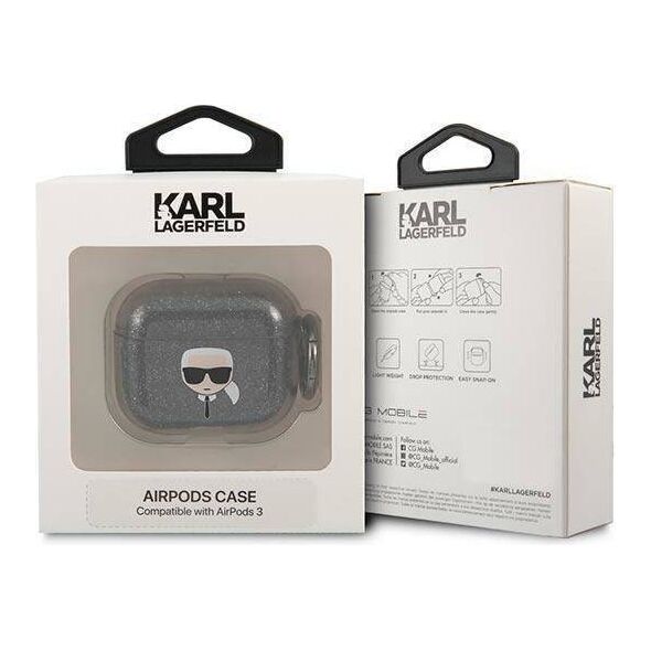 Original Case APPLE AIRPODS 3 Karl Lagerfeld Cover Glitter Karl`s Head (KLA3UKHGK) black 3666339030278